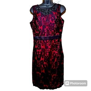 NWT XOXO Jeweled Neck Black Red Lace MIDI Dress juniors size 9/10